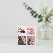 Oh So Pretty Nail Artist Pink Script Photo Vierkante Visitekaartje (Staand voorkant)
