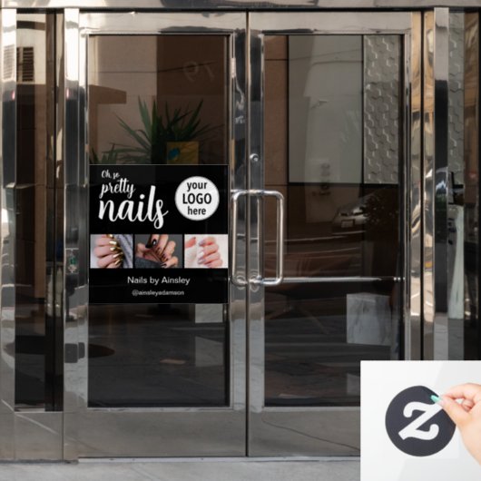 Oh So Pretty Nail Artist Script Logo Photo Raamsticker (Kantoordeur)