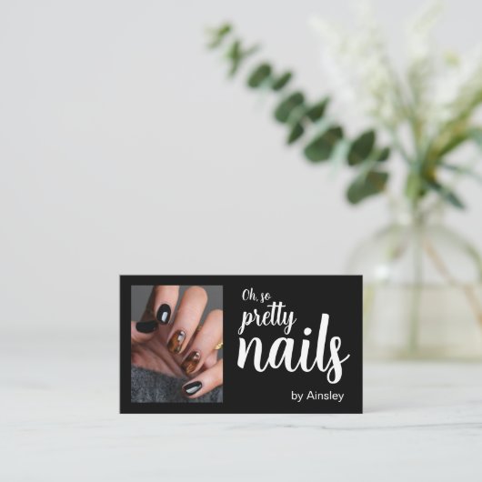 Oh So Pretty Nail Artist Script Photo QR Code Visitekaartje (Staand voorkant)