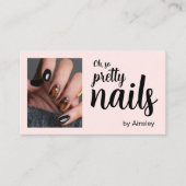 Oh So Pretty Nail Artist Script Pink Photo QR Code Visitekaartje (Voorkant)
