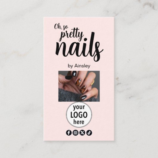 Oh So Pretty Nails Pink Logo QR Code Social Visitekaartje (Voorkant)
