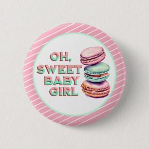 Oh Sweet Baby Meisje Macaron Theme Baby shower Ronde Button 5,7 Cm