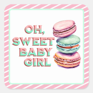 Oh Sweet Baby Meisje Macaron Theme Baby shower Vierkante Sticker