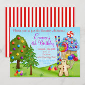 Oh Sweet Candyland Birthday Cupcake Invitaties Kaart (Voorkant / Achterkant)