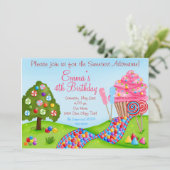 Oh Sweet Candyland Birthday Cupcake Invitaties Kaart (Staand voorkant)