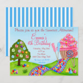 Oh Sweet Candyland Birthday Cupcake Invitaties Kaart (Voorkant / Achterkant)