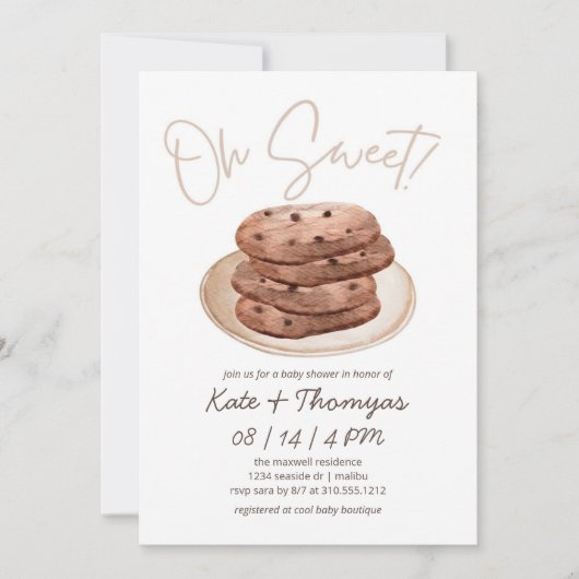Oh Sweet | Neutraal Baby shower Cookie Dessert Kaart (Voorkant)