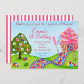 Oh Sweet Snoep Land Birthday Cupcake Invitations Kaart (Voorkant / Achterkant)