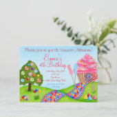 Oh Sweet Snoep Land Birthday Cupcake Invitations Kaart (Staand voorkant)