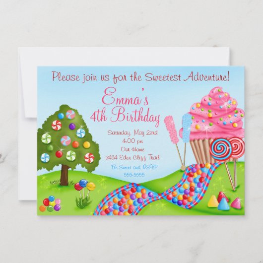 Oh Sweet Snoep Land Birthday Cupcake Invitations Kaart (Voorkant)