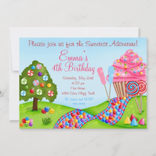Oh Sweet Snoep Land Birthday Cupcake Invitations Kaart (Voorkant)