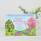 Oh Sweet Snoep Land Birthday Cupcake Invitations Kaart (Staand voorkant)