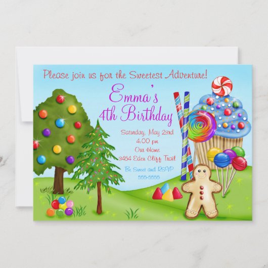 Oh Sweet Snoep Land Birthday Cupcake Invitations Kaart (Voorkant)