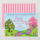 Oh Sweet Snoep Land Birthday Cupcake Invitations Kaart (Voorkant / Achterkant)