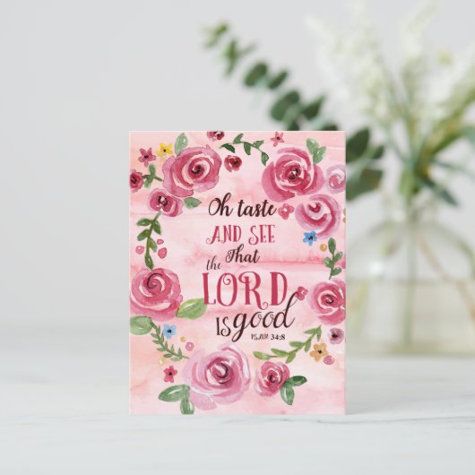 Oh Taste en zie dat de Heer goed is, 34:8. Briefkaart (Staand voorkant)