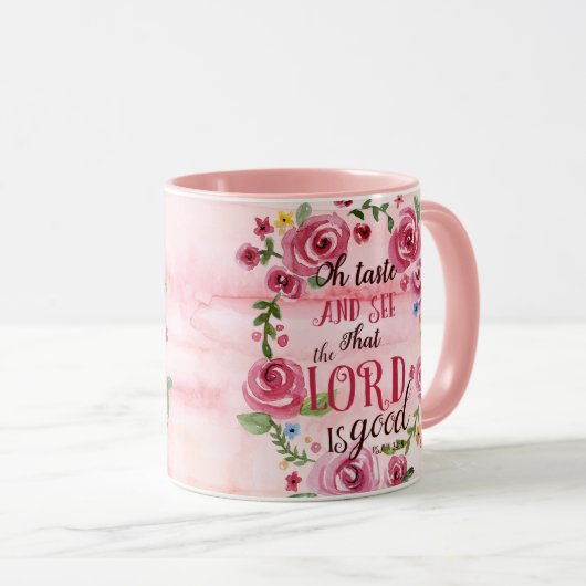Oh Taste en zie dat de Heer goed is, 34:8 Mok (Voorkant rechts)