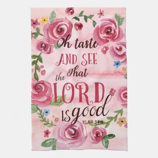 Oh Taste en zie dat de Heer goed is, 34:8 Theedoek (Verticaal)