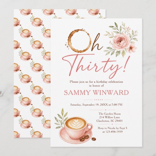 Oh Thirty Coffee Floral 30e Verjaardag Kaart (Voorkant / Achterkant)
