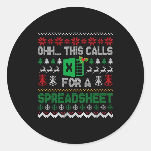 Oh This Calls For A Spreadsheet Ugly Christmas Swe Ronde Sticker (Voorkant)