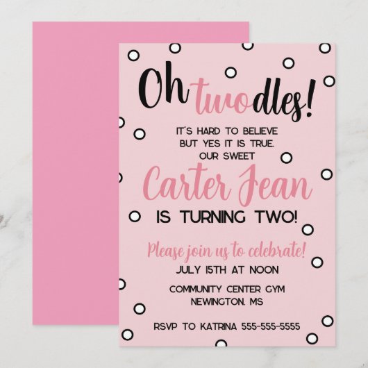 Oh Twodles tweede verjaardag roze feest (Voorkant / Achterkant)