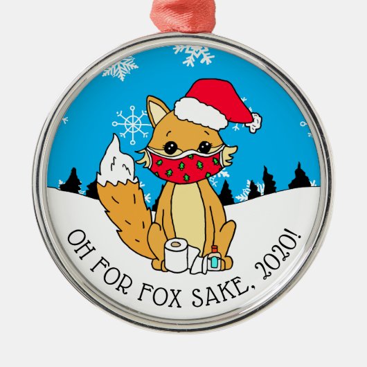 Oh voor Fox Sake, 2020, grappige Kerstmis Metalen Ornament (Voorkant)