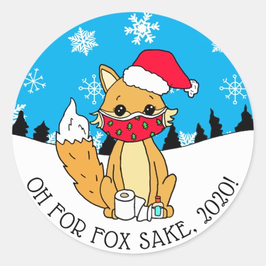 Oh voor Fox Sake, 2020, grappige Kerstmis Ronde Sticker (Voorkant)