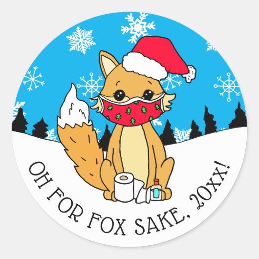 Oh voor Fox Sake, grappige Kerstmis Ronde Sticker (Voorkant)