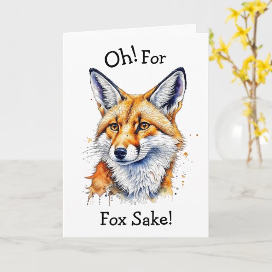 Oh, voor Fox Sake! Grappige Waterverf Kaart (Gele Bloem)