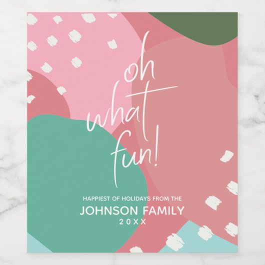 Oh wat een Abstracte kerst met kleurrijke mod Wijn Etiket (Enkel label)