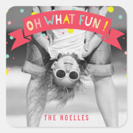 Oh Wat Een Feest Banner Kleurrijke Confetti Stippe Vierkante Sticker