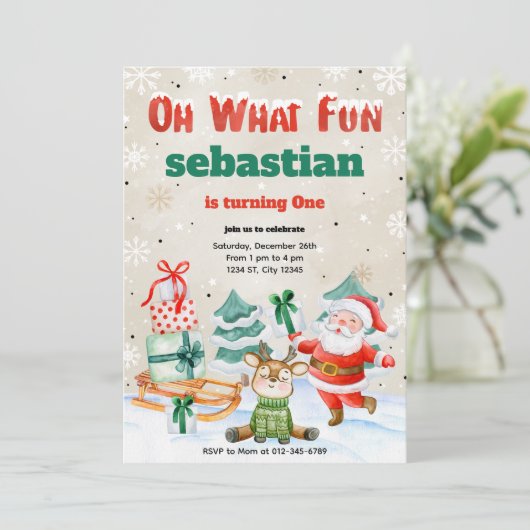 Oh wat een feestelijke uitnodiging voor kerstfeest (Staand voorkant)