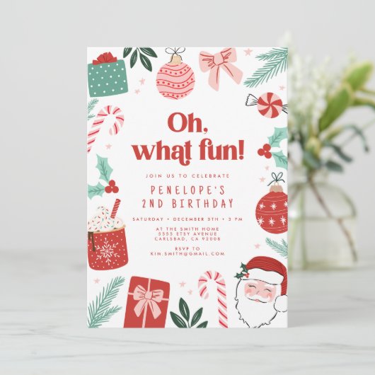 Oh wat een feestelijke uitnodiging voor kerstfeest (Staand voorkant)