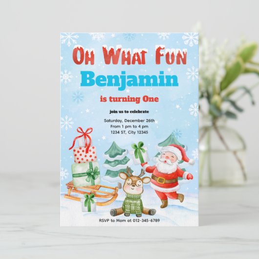 Oh wat een feestelijke uitnodiging voor kerstfeest (Staand voorkant)