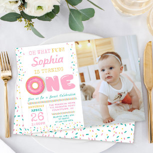 Oh, wat een Fun Donut First Birthday Fotouitnodigi Kaart