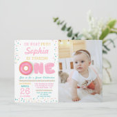 Oh, wat een Fun Donut First Birthday Fotouitnodigi Kaart (Staand voorkant)