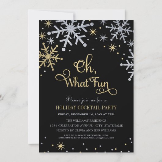 Oh Wat een Fun Silver Gold Snowflakes Holiday Part Kaart (Voorkant)