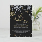 Oh Wat een Fun Silver Gold Snowflakes Holiday Part Kaart (Staand voorkant)
