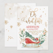 Oh Wat een Fun Winter Sleigh 1st Birthday Uitnodig Kaart (Voorkant / Achterkant)