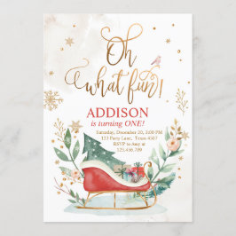 Oh Wat een Fun Winter Sleigh 1st Birthday Uitnodig Kaart