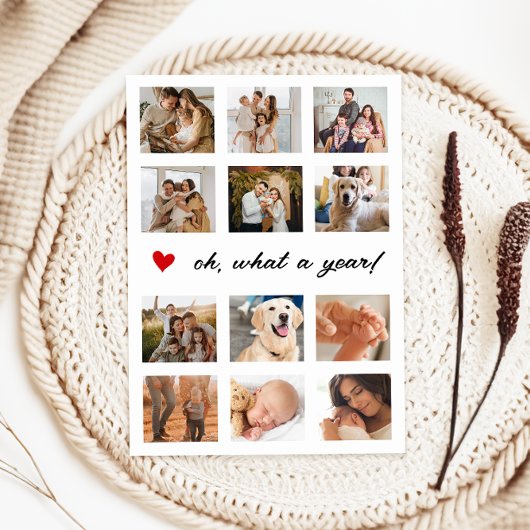 Oh wat een jaar familie foto collage hart feestdagenkaart