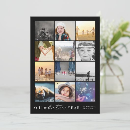 Oh wat een jaar in Review minimale 12 fotocollage Feestdagenkaart (Staand voorkant)