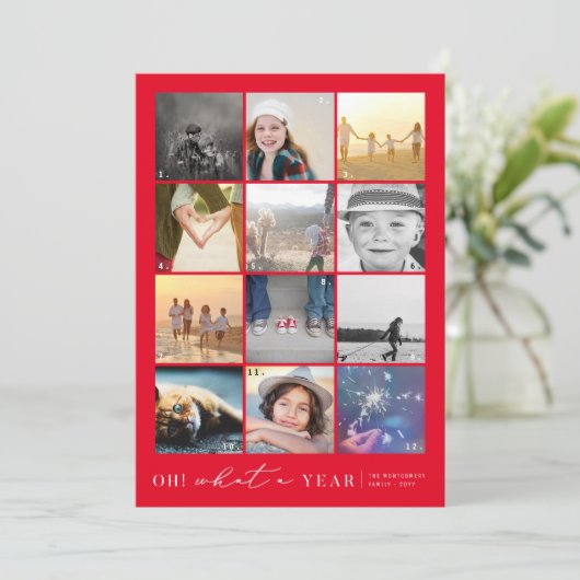 Oh! Wat een jaar in Review moderne 20 fotocollage Feestdagenkaart (Staand voorkant)