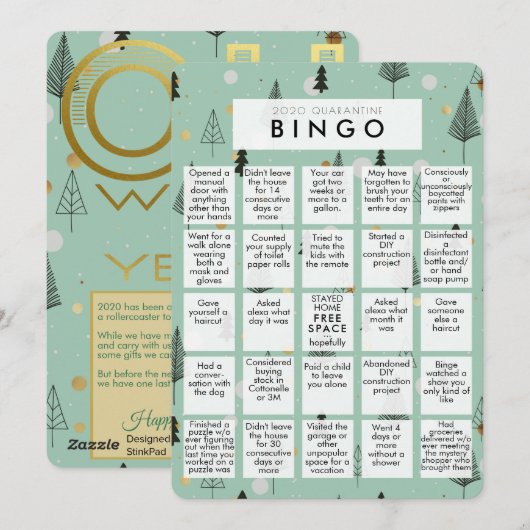 Oh wat een jaar Mint Green Quarantine Bingo Kerstm Feestdagenkaart (Voorkant / Achterkant)