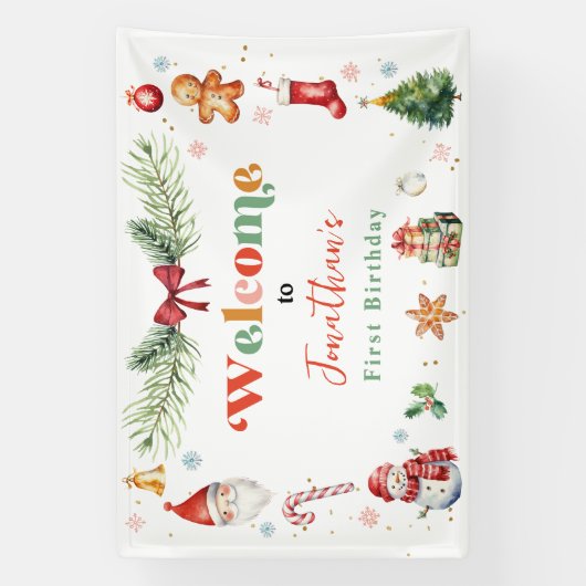 Oh wat een leuk eerste kerstfeest welkom spandoek (Verticaal)