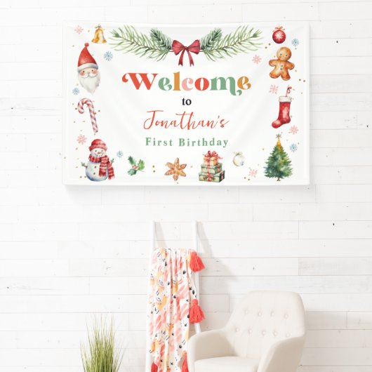 Oh wat een leuk eerste kerstfeest welkom spandoek (Insitu)