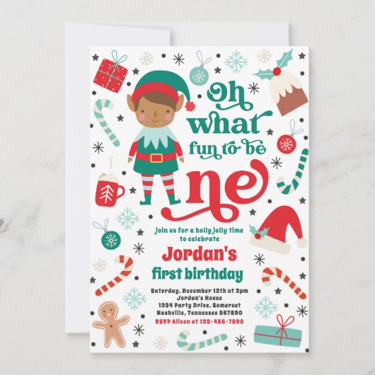 Oh wat een leuk elf kerst 1e verjaardagsfeest kaart (Voorkant)