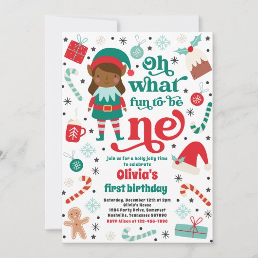 Oh wat een leuk elf kerst 1e verjaardagsfeest kaart (Voorkant)