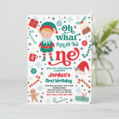 Oh wat een leuk elf kerst 1e verjaardagsfeest kaart (Staand voorkant)