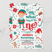 Oh wat een leuk elf kerst 1e verjaardagsfeest kaart (Voorkant / Achterkant)