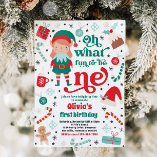 Oh wat een leuk elf kerst 1e verjaardagsfeest kaart